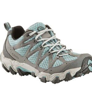 Gray and Blue Oboz Luna low trail Hiking Shoes women's size 10.5